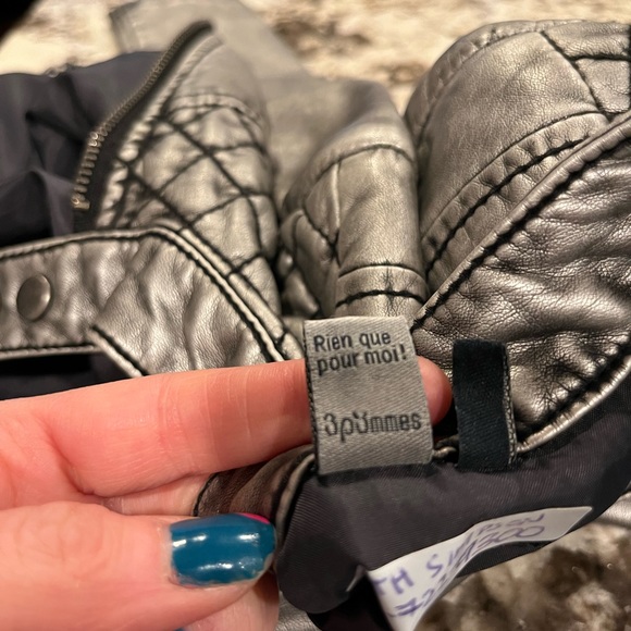 Stunning 3pommes faux-leather moto quilted metallic jacket, size 2/3 98cm - Picture 2 of 9